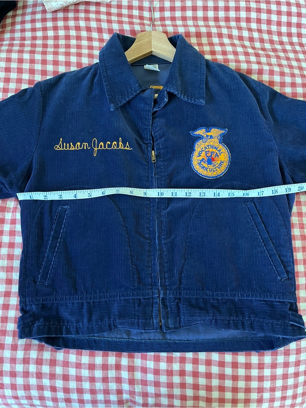 Vintage FFA Deep Indigo Blue Corduroy Jean Jacket California Embroidered Varsity - Picture 15 of 17